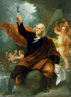 Unlike the account in this painting of Benjamin Franklin, cherubs were not seen to accompany Dave North during his experiment to get electricity from a kite.