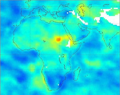 Surface relative humidity anomalies in percent, during July 2011 compared to the average surface relative humidity over the previous eight years, as measured by the Atmospheric Infrared Sounder (AIRS) instrument on NASA’s Aqua spacecraft. The driest areas are shown in oranges and reds. Image credit: NASA/JPL-Caltech