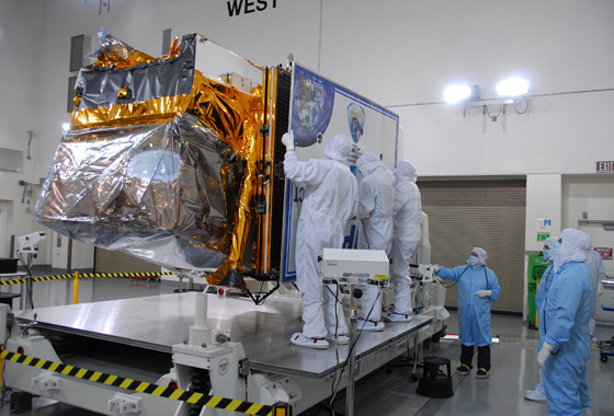 NPP inside a clean room at Vandenberg Air Force Base in California. Credit: NASA/30th Communications Squadron, VAFB