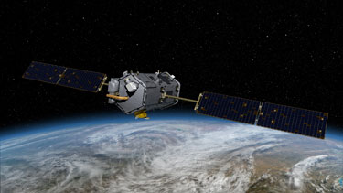 An artist's concept of the Orbiting Carbon Observatory. Credit: NASA/JPL.
