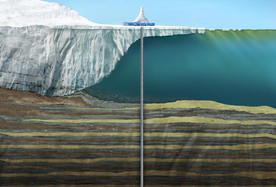 Rendering of drilling operations during the ANDRILL campaign in Southern McMurdo Sound, Antarctica, October - December 2007. Image credit: University of Nebraska-Lincoln
