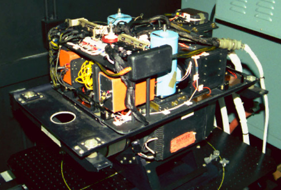 The MODIS/ASTER airborne simulator, or MASTER, instrument, shown here in a calibration lab at NASA's Jet Propulsion Laboratory, was carried on NASA's DC-8 and ER-2 aircraft to collect remote sensing data that measured evapotranspiration from almond orchards in California's San Joaquin Valley. Credit: NASA Jet Propulsion Laboratory.