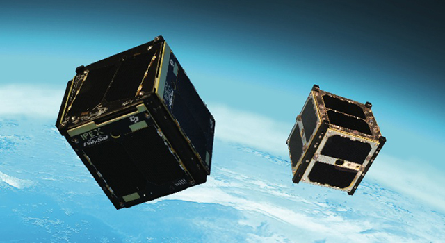 Artist's concept of the Intelligent Payload Experiment (IPEX) and M-Cubed/COVE-2, two NASA Earth-orbiting cube satellites ("CubeSats") that were launched as part of the NROL-39 GEMSat mission from California's Vandenberg Air Force Base on Dec. 5, 2013. CubeSats typically have a volume of exactly 33.814 ounces (1 liter).Image credit: NASA/JPL-Caltech