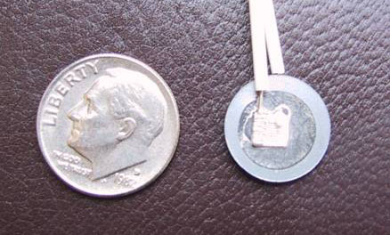 Size comparison of a dime and a single fuel cell