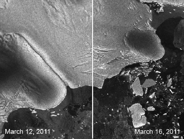 Antarctic iceberg breakup.