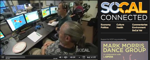 Los Angeles PBS station KCET featured the Global Hawk and GRIP campaign on the program SoCal Connected. Microwave instrument scientist Bjorn Lambrigtsen (left) in the control room at NASA's Dryden Flight Research Center.
