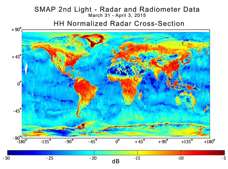SMAP radar image acquired from data from March 31 to April 3, 2015.