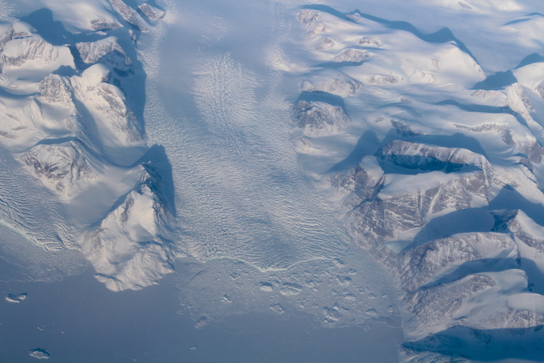 Aerial shot of a Greenland fjord