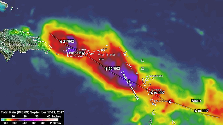 Total amount of rain that Hurricane Maria dropped from September 17 to early September 21, 2017