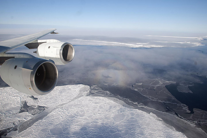 An Antarctic glory as seen from an Operation IceBridge flight