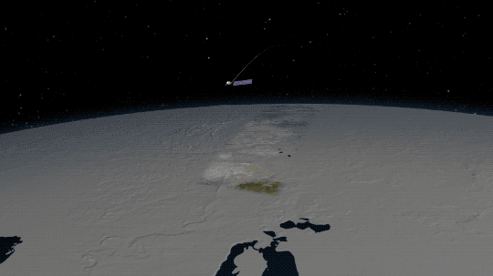 Artist's rendering of Landsat in orbit over Earth.