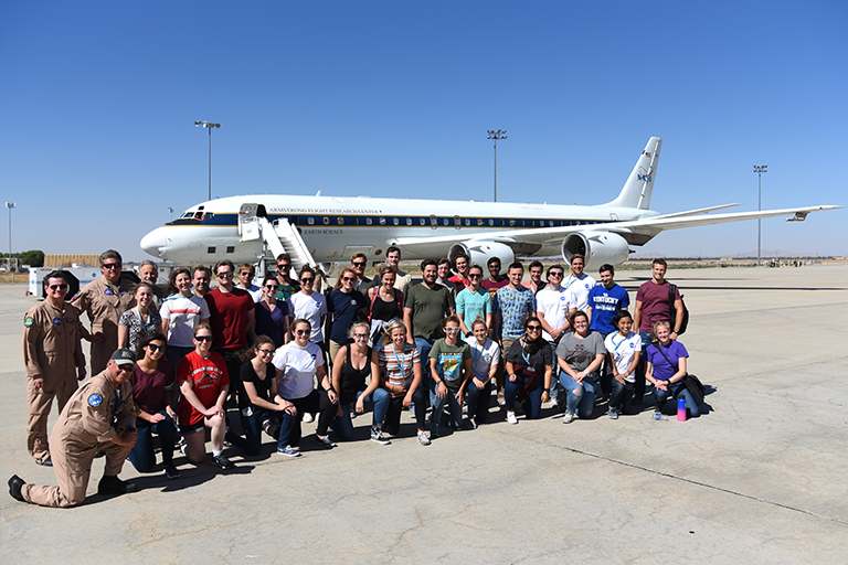 SARP participants, pilots, and flight specialists after their third and longest flight on the DC-8 on June 26, 2018. Credit: NASA/Megan Schill