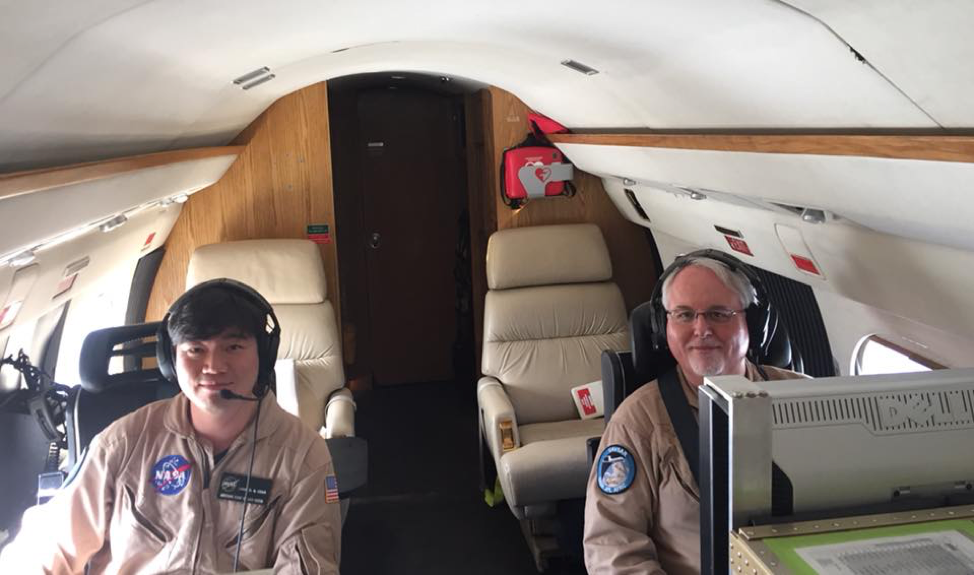 At work in the Gulfstream jet were flight engineer and navigator Sam Choi from NASA’s Armstrong Flight Research Center and radar operator Tim Miller from NASA’s Jet Propulsion Laboratory.