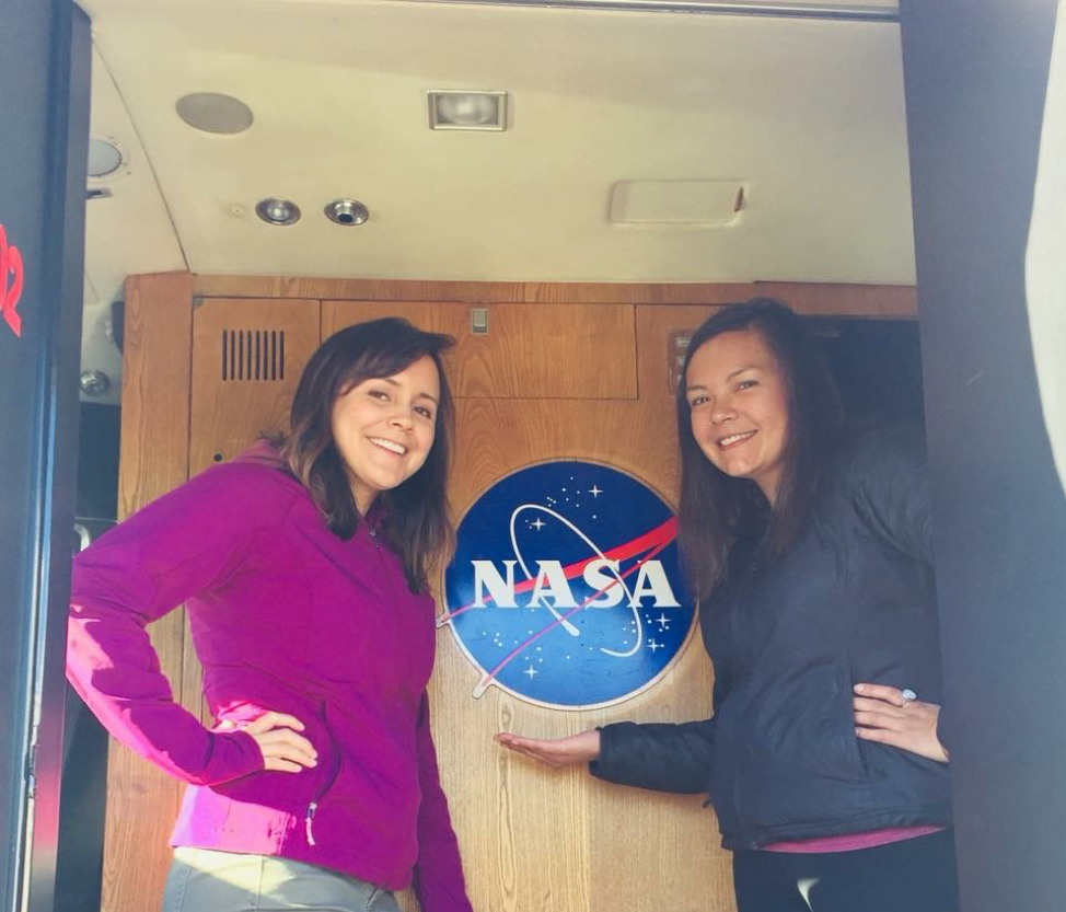 University environmental science students Joanne Spearman and Mandy Bayha, from the Northwest Territories in Canada, inside NASA's Gulfstream III jet during an ABoVE flight.