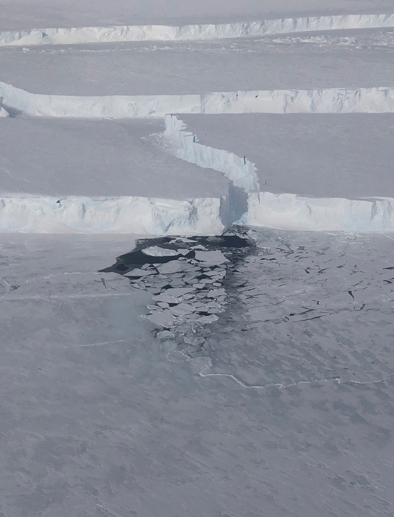 New sea ice forms in a rift created when the B-46 iceberg broke off from Pine Island Glacier.