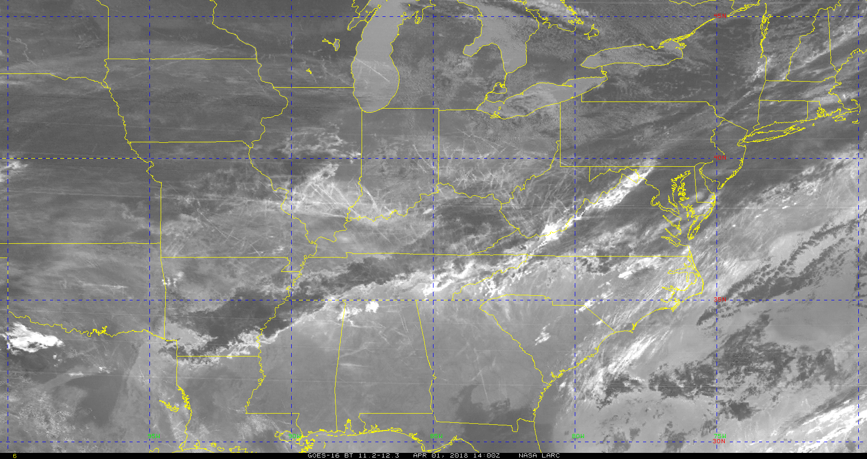 satellite image showing contrails on April 1, 2018