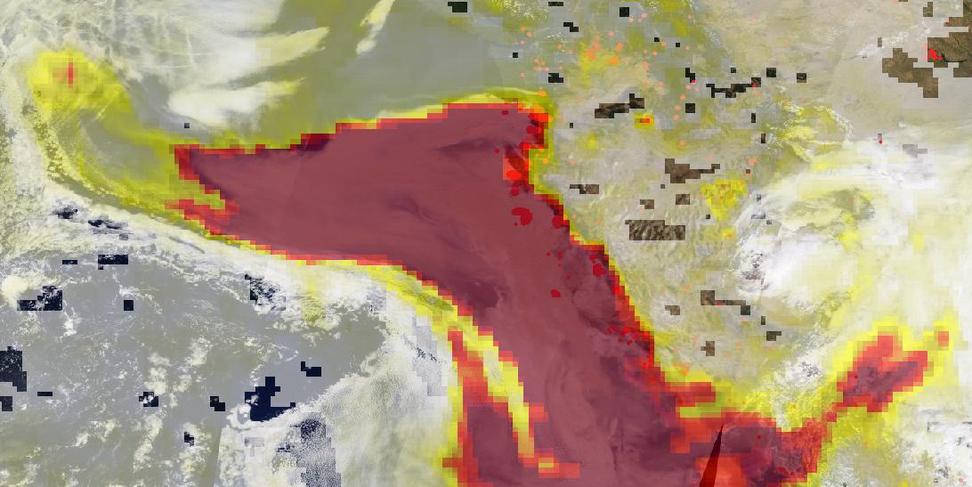 False (infrared) color image of western U.S. wildfires on September 10, 2020