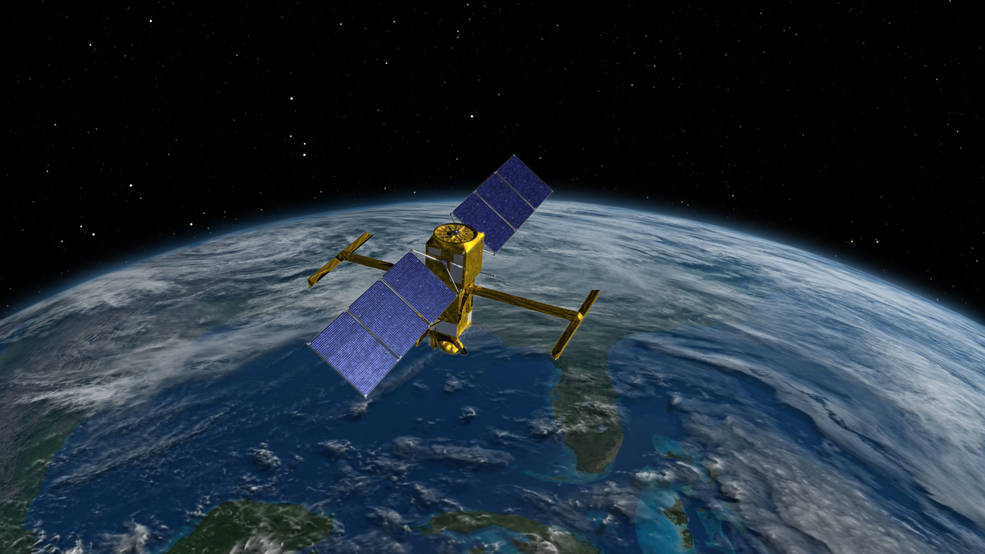 This illustration shows the SWOT satellite in orbit around Earth, with two antennas on either side of the spacecraft, as well as two large solar panels. SWOT will provide about a terabyte of data each day about the amount and distribution of Earth's surface water to researchers. Credits: NASA/JPL-Caltech