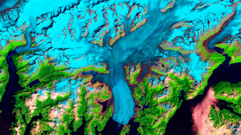 aerial view of the Columbia glacier in Alaska in 1995