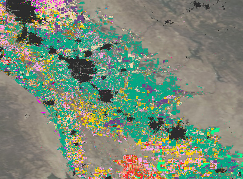 map of almond crop Landsat data from 2020