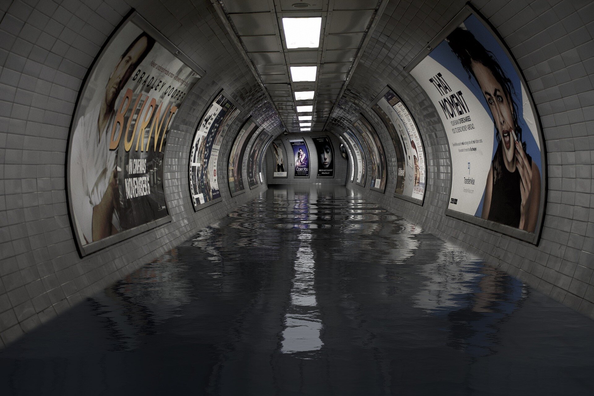 A flooded subway line