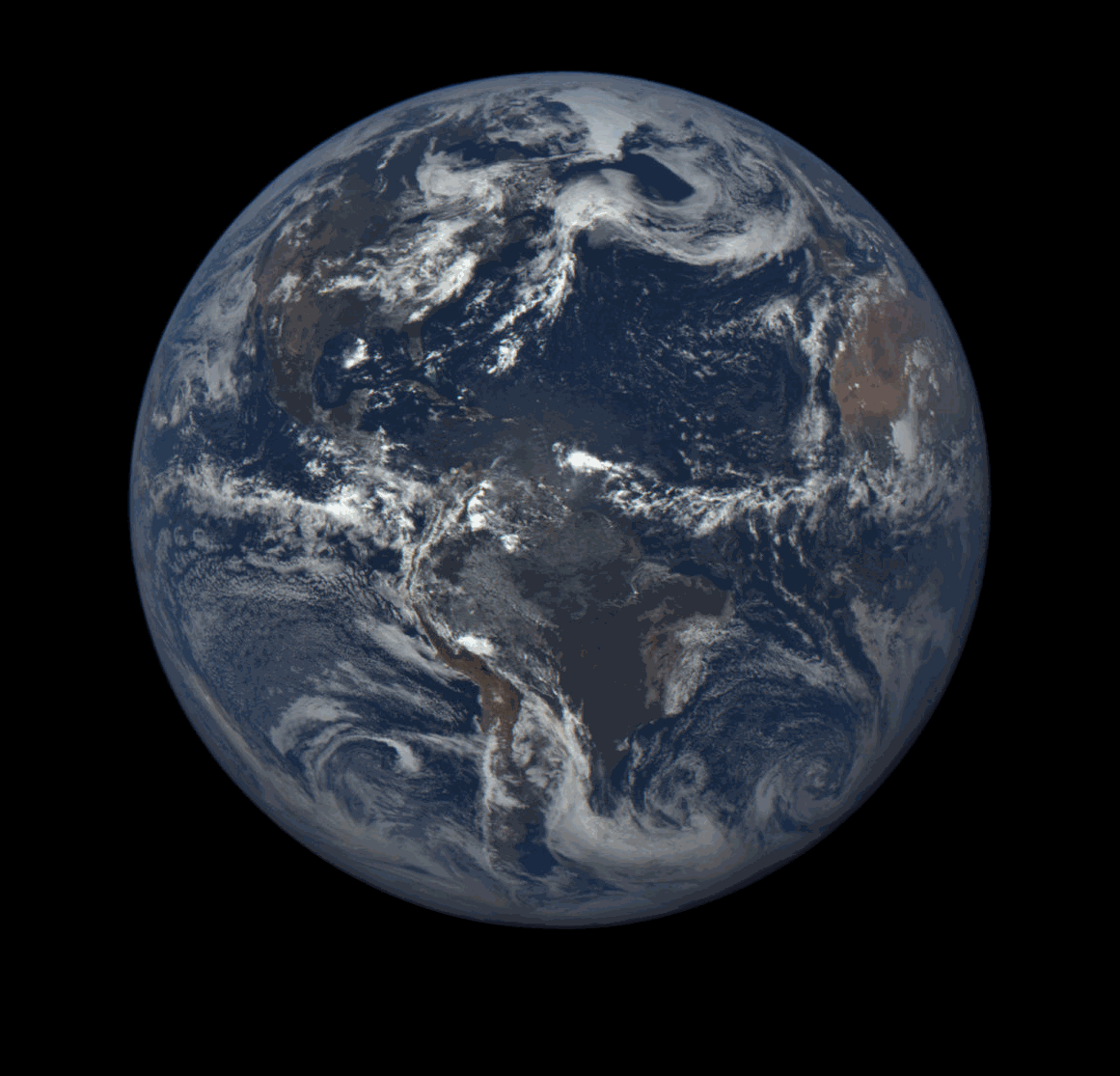 A day in the life of Earth, as seen from a million miles away through the lens of NASA’s Earth Polychromatic Imaging Camera, affixed to NOAA’s Deep Space Climate Observatory. Credit: NASA.