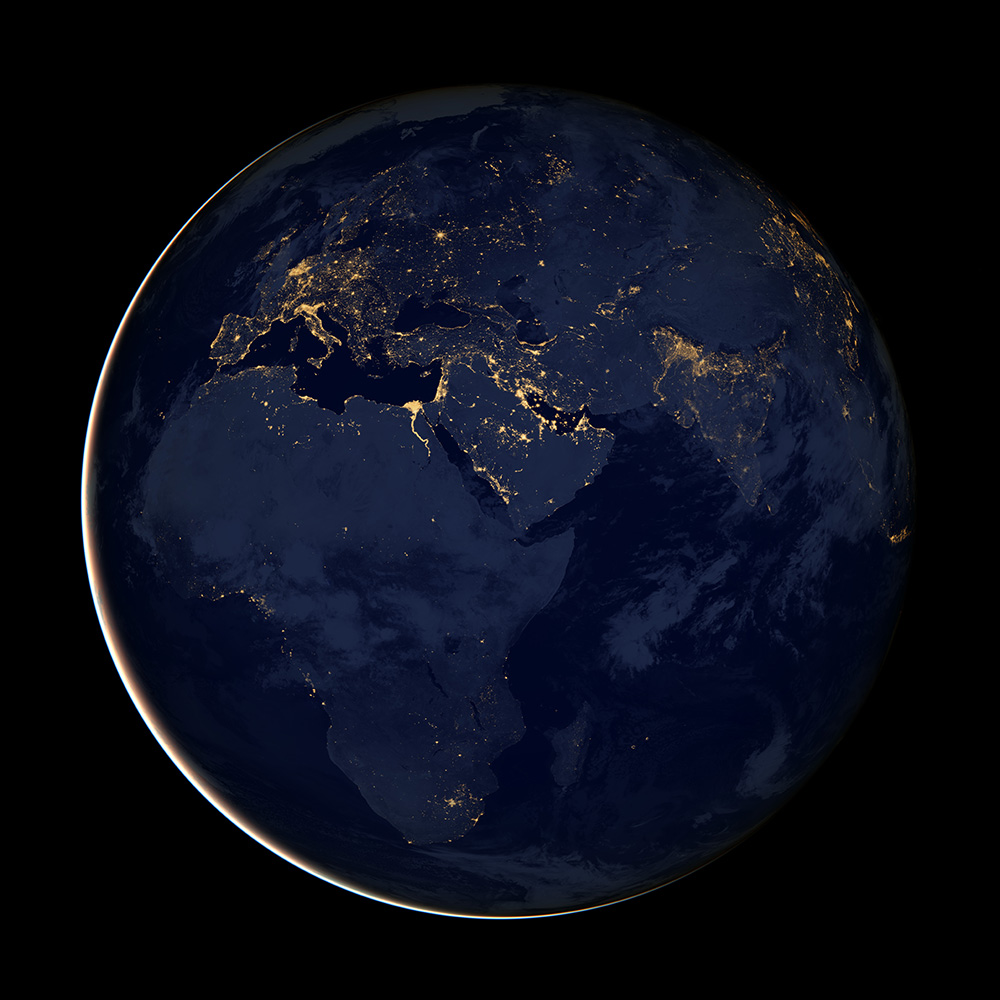 As this NASA image shows, lack of electricity keeps much of Africa and Asia in the dark at night.