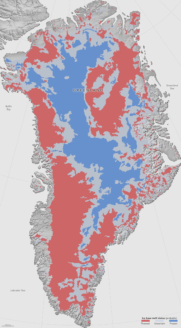 A colorized map of Greenland.