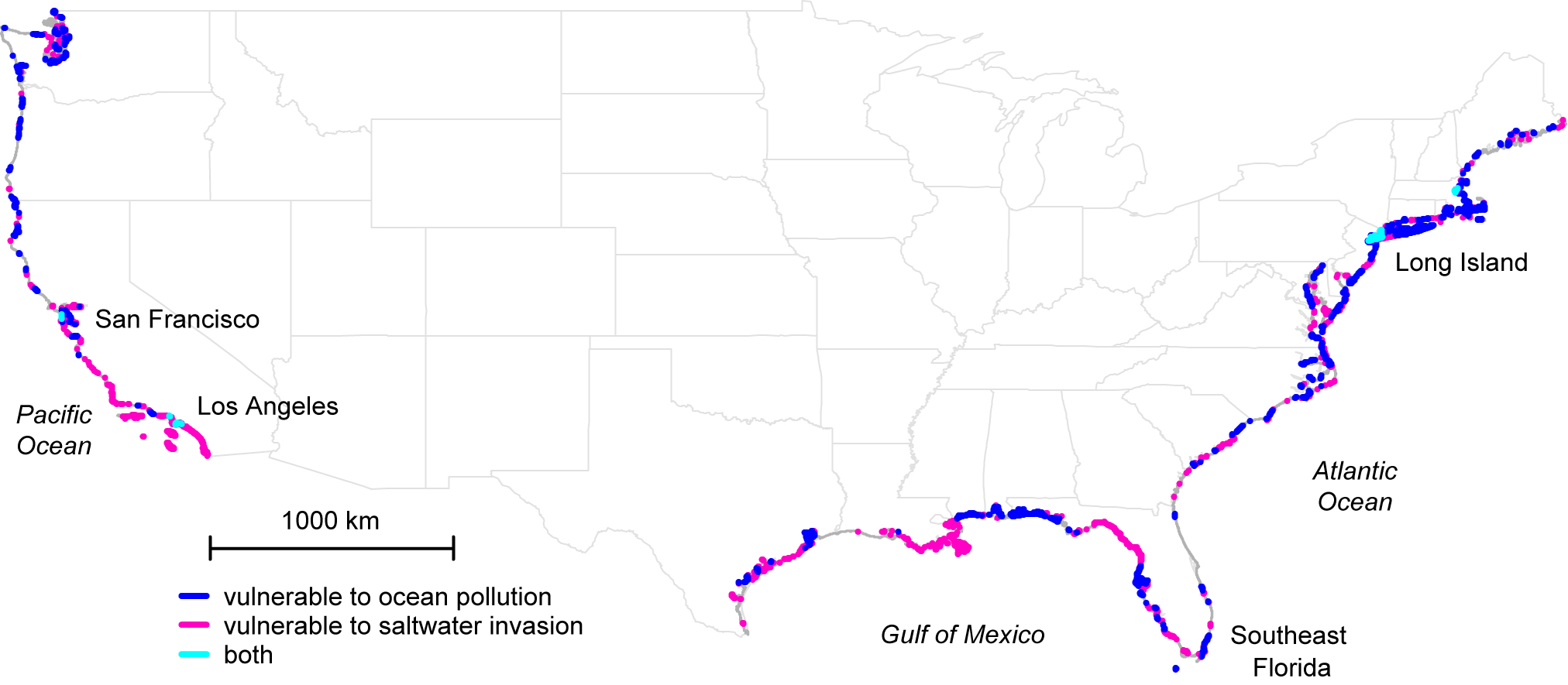 Color-coded map of the continguous United States