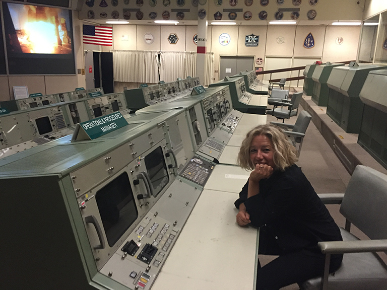 Inside the fully preserved Apollo-era Mission Control at Johnson Space Center.