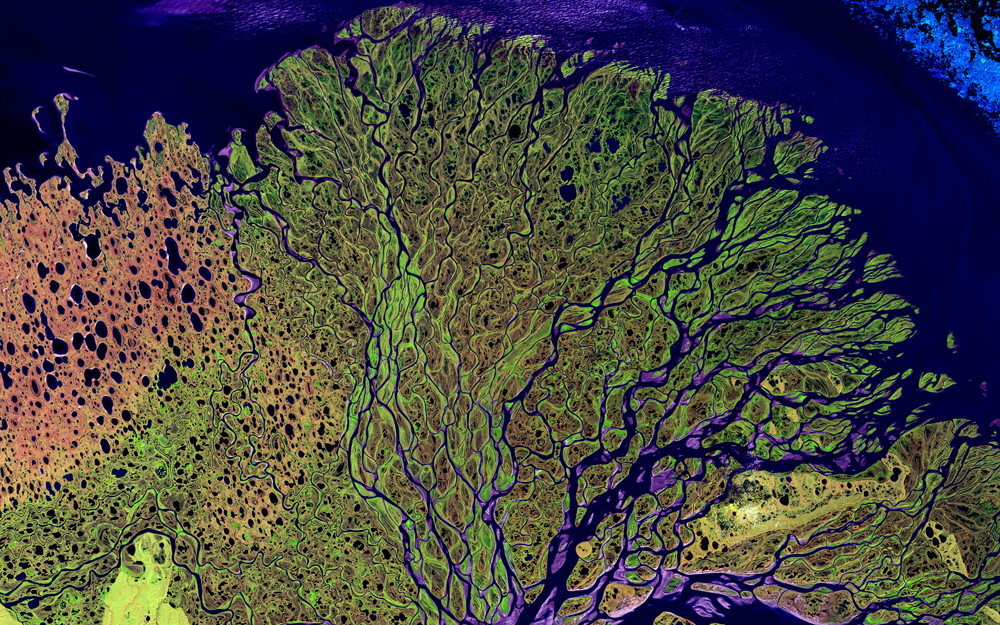 This stunning image, taken on July 27, 2000, shows the Lena River in Russia, one of the largest rivers in the world, which is some 2,800 miles (4,400 kilometers) long. The Lena Delta Reserve is the most extensive protected wilderness area in Russia. It is animportant refuge and breeding ground for many species of Siberian wildlife.