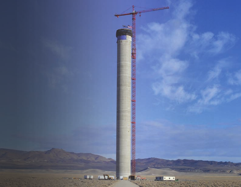 Thousands of mirrors called heliostats are being installed in a 1,500-acre field to direct the Sun’s energy onto a receiver, which was built using expertise gained from constructing the SSME. The NASA spinoff receiver will sit on top of a 550-foot tower (pictured). During construction, this solar power project will generate more than 4,300 jobs.