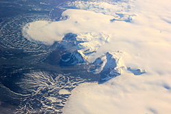 A small part of the Hofsjökull ice cap in Iceland, which encompasses several glaciers. The fan at upper left is part of a glacier called Múlajökull. Image Credit: Caltech