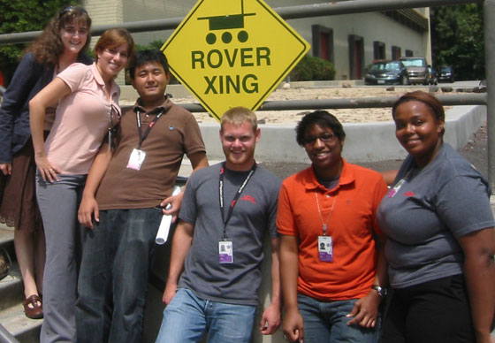 The summer 2008 HyspIRI Space Grant students, from left to right: Christine Hartzell, Jennifer Carpena-Nuñez, Tony Tao, Dave Racek, Lindley Graham, Christianna Taylor.