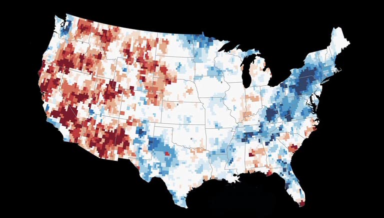 Combining data from NASA's Gravity Recovery and Climate Experiment (GRACE) mission and other satellite observations within a numerical model is enabling high-resolution, timely mapping of groundwater and soil wetness conditions that are a key input to the U.S. Drought Monitor maps. Credit: NASA. See animation.