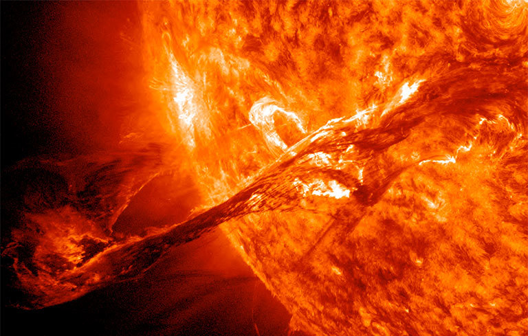 This coronal mass ejection (CME) erupted into space on August 31, 2012, traveling over 900 miles per second. It connected with Earth’s magnetic field with a glancing blow. For more CME visualizations, visit the Goddard Media Studios.