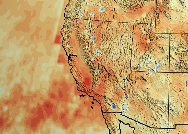 California's accumulated precipitation “deficit” from 2012 to 2014 shown as a percent change from the 17-year average based on TRMM multi-satellite observations. Credit: NASA/Goddard Scientific Visualization Studio. View larger image.