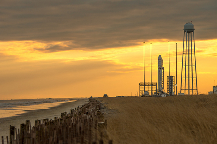 The beaches and dunes alongside launch facilities in Wallops Island, Virginia, have been built up, washed away, and built up again several times in the past decade. Acquired January 6, 2014. (Photo by NASA/Bill Ingalls)