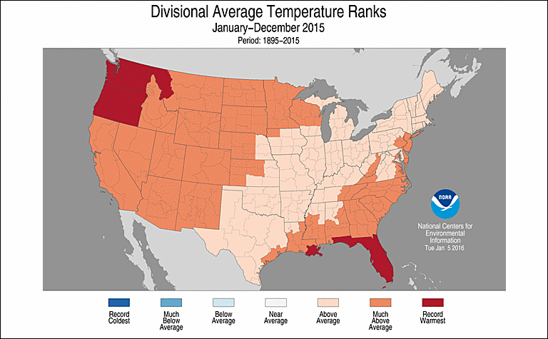 2015 second warmest year on record for U.S.