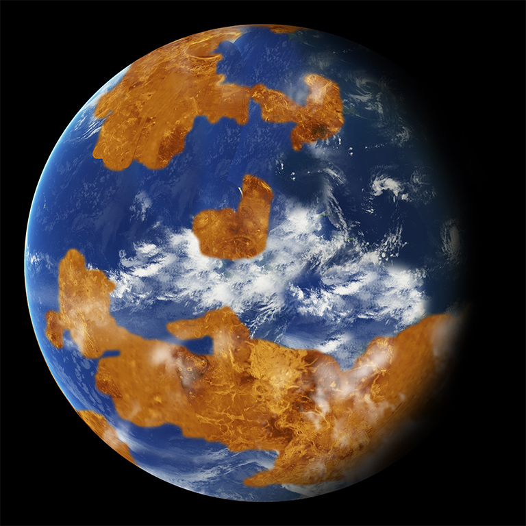 An artist's concept of what Venus might have looked like with water oceans.