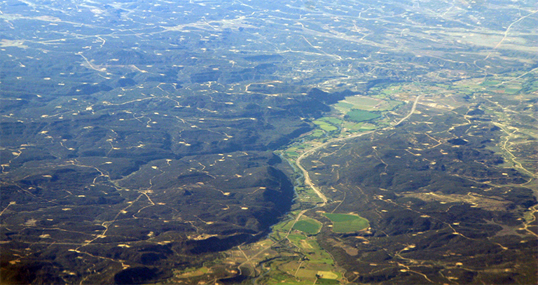 Aerial photo of the Four Corners region of New Mexico and Colorado.