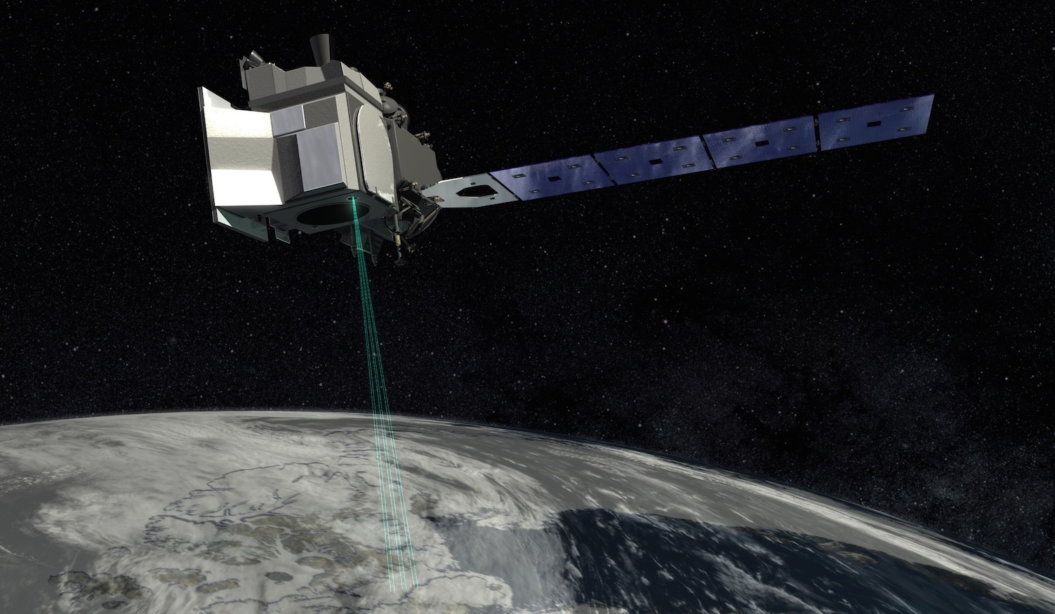 The ICESat-2 mission will measure the changing height of Earth's glaciers, ice sheets and sea ice, one laser pulse at a time, 10,000 laser pulses per second. Credit: NASA