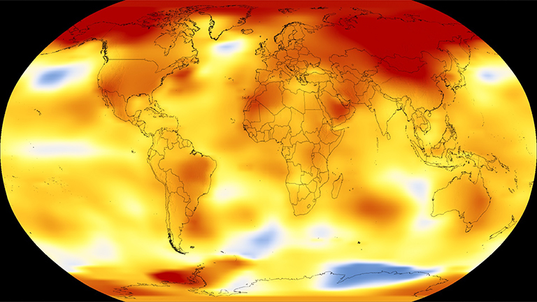 NASA and NOAA are two keepers of the world's temperature data and independently produce a record of Earth's surface temperatures and changes. Shown here are 2017 global temperature data: higher than normal temperatures are shown in red, lower than normal temperatures are shown in blue. Credit: NASA's Scientific Visualization Studio
