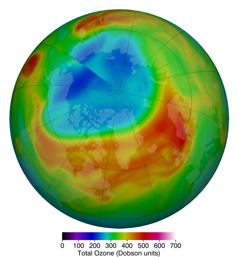 nasa reports arctic stratospheric ozone depletion hit a record low for march climate change vital signs of the planet