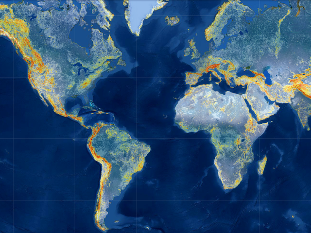 Image shows a map of potential landslide risk output by NASA’s Landslide Hazard Assessment Model (LHASA) in June 2021. Red indicates the highest risk and dark blue indicates the lowest risk. Credit: NASA