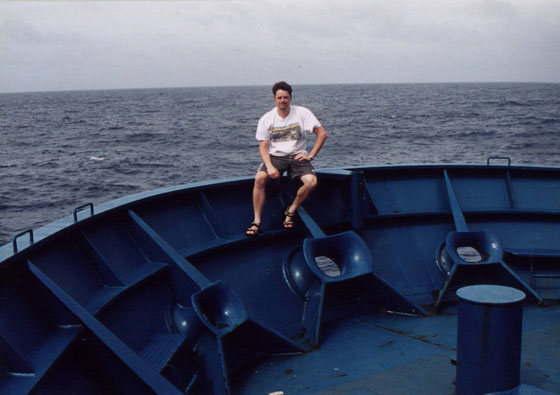 Josh sailing the high seas aboard the Columbus Florida in May 2002.