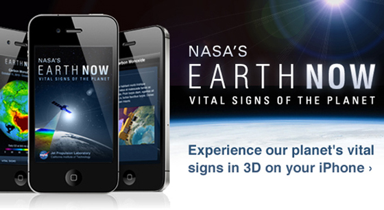 NASA's new, free "Earth Now" iPhone app immerses cyber explorers in dazzling visualizations of near-real-time global climate data from NASA's fleet of Earth science satellites, bringing a world of ever-changing climate data to your fingertips.