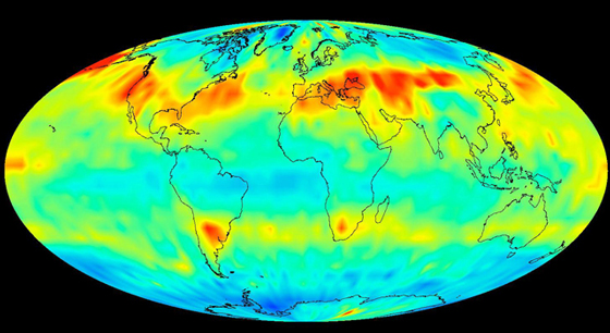 This image was created with data acquired by the Atmospheric Infrared Sounder instrument (AIRS) on NASA's Aqua satellite during July 2009. Credit: NASA/JPL.