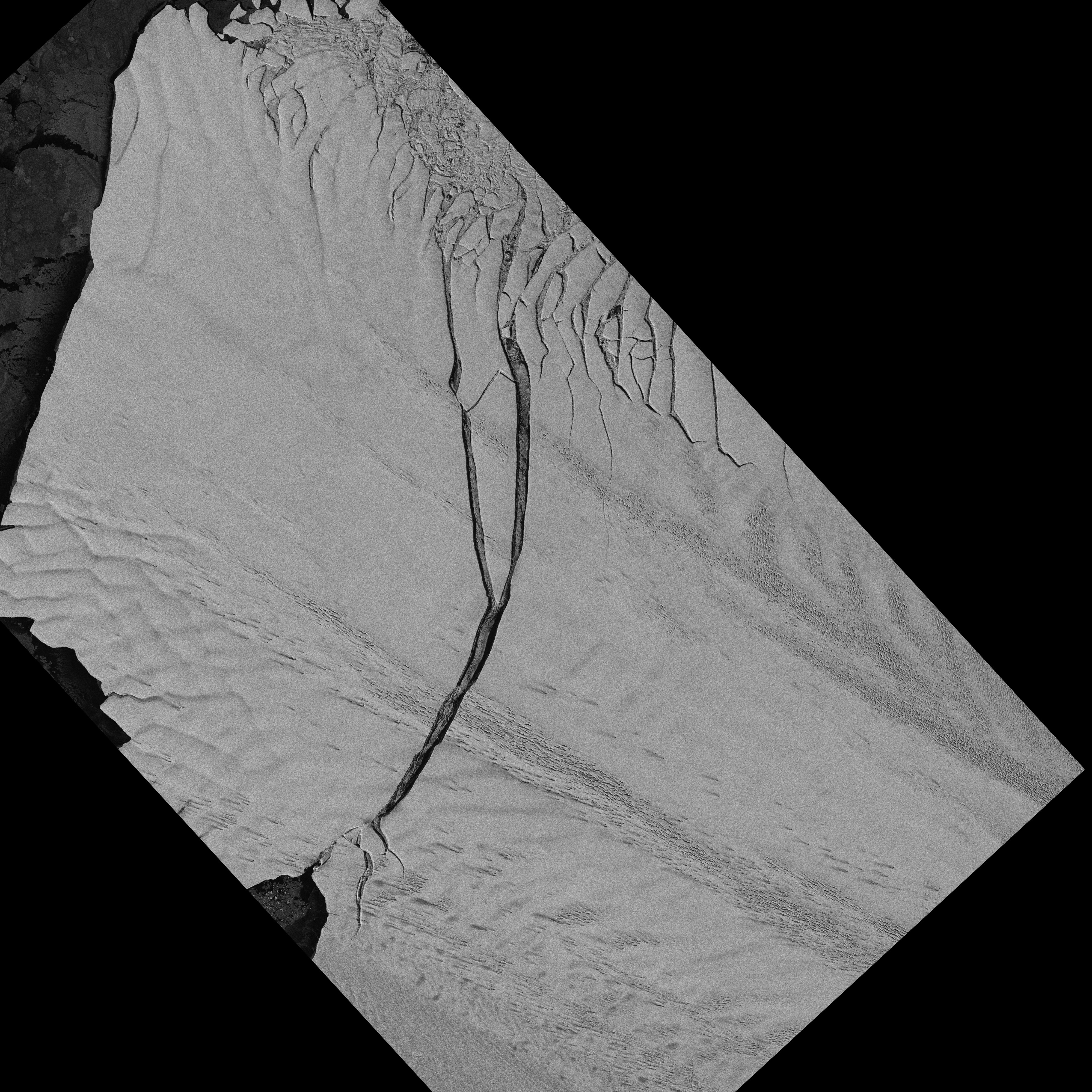 Image of the Pine Island Glacier ice shelf from the German Aerospace Center Earth monitoring satellite TerraSAR-X captured on July 8, 2013. Image credit: DLR