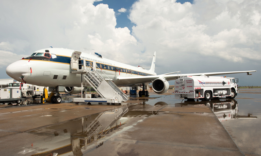 NASA's DC-8 preparing to fly on Aug. 12 from Ellington Field in Houston. Image Credit: NASA / Lauren Harnett